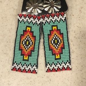 Turquoise/yellow/red beaded earrings